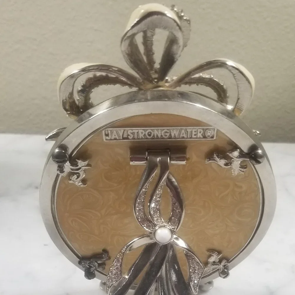 RARE JAY STRONGWATER PAVE SCROLL CRYSTAL VICTORIAN BOW RIBBON ENAMEL OVAL FRAME